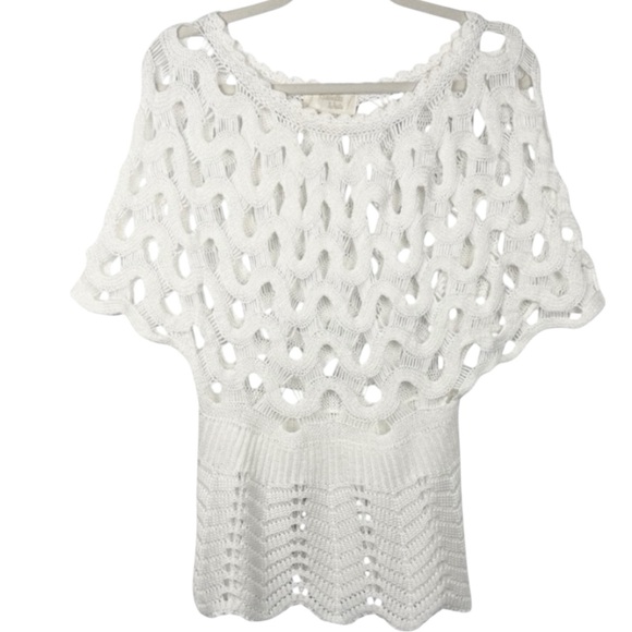 Krochetta By Papillon White Crochet Knit Boho Festival Poncho Top Size M - Picture 1 of 6